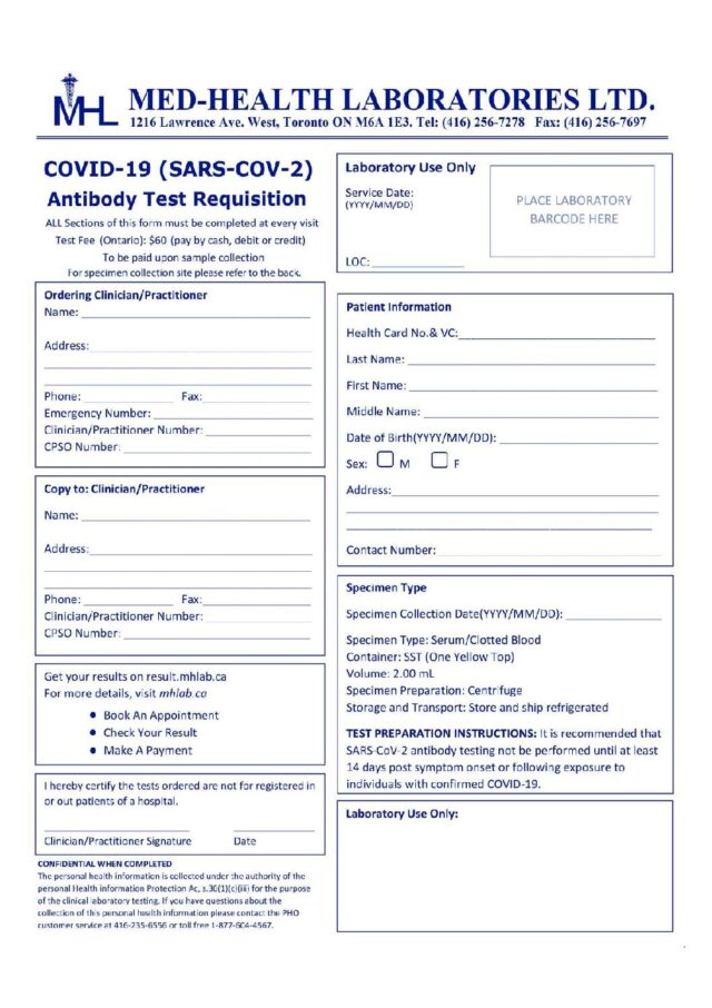 Covid19( SARSCOV2) Antibody Test Requisition MedHealth